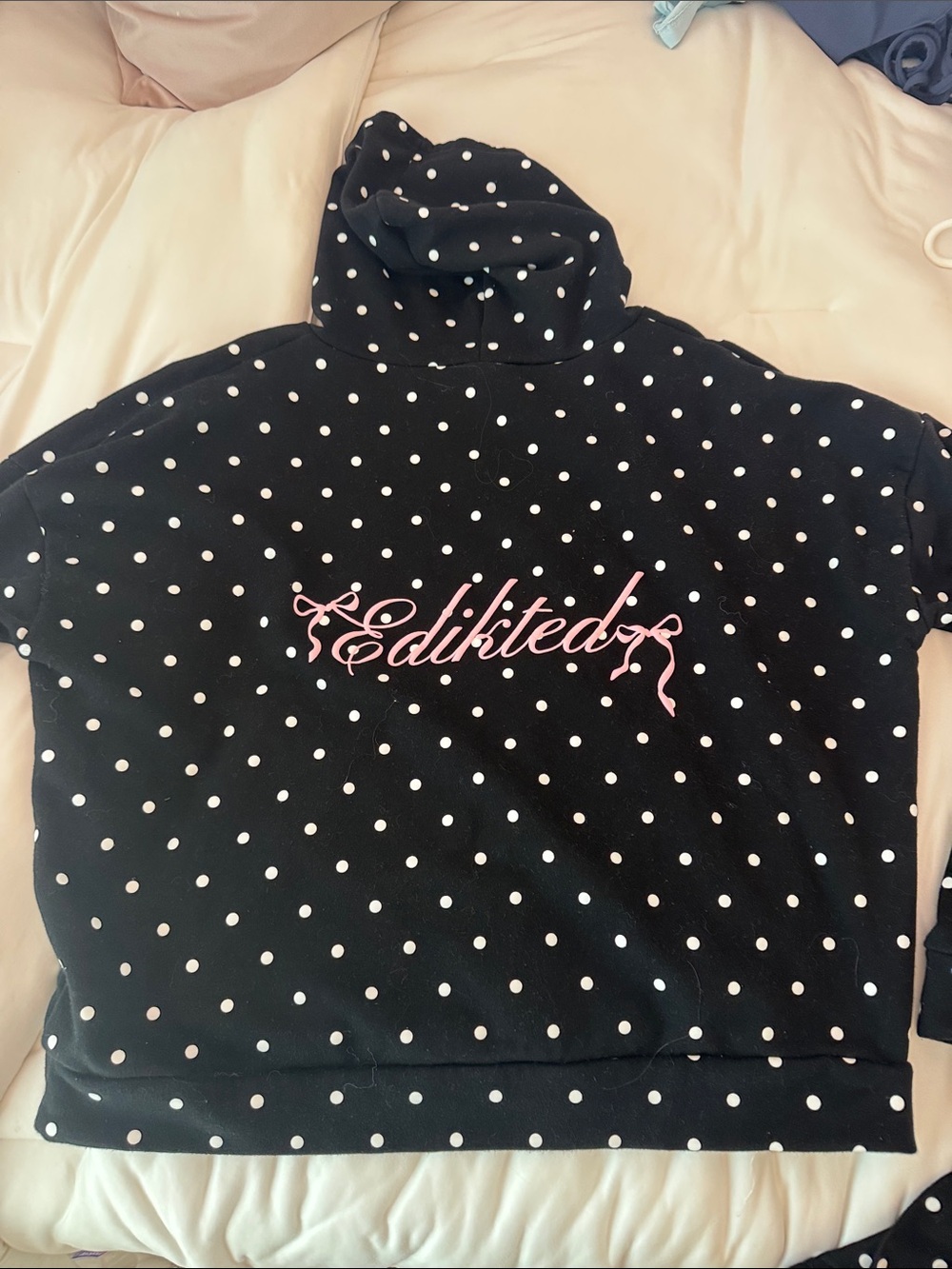 Black Polka dot edikted Women's Sweater hoodie and shorts set